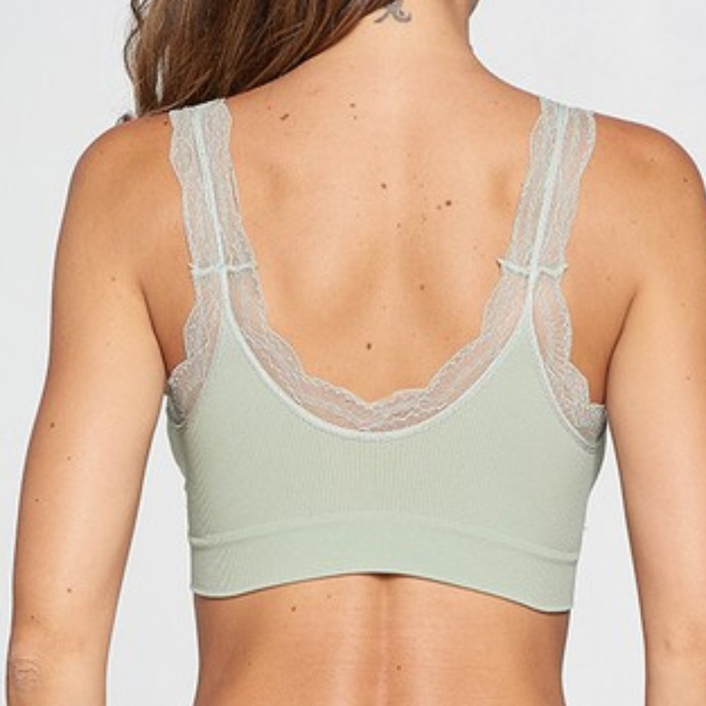 SAGE Ribbed Thick Strap Bralette with Lace… - Picture 3 of 4